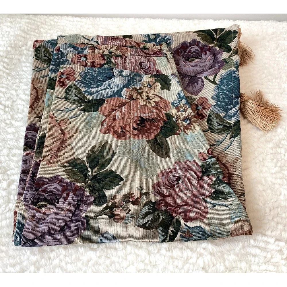 PB Brighton Tapestry King Shams (2) &‎ (2) Window Toppers Floral Purple Rose